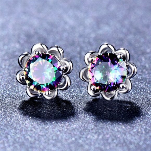 💥 Round Colorful Micro Pave Zircon Stud Earrings for Women, EVGG1034 - Picture 2 of 5